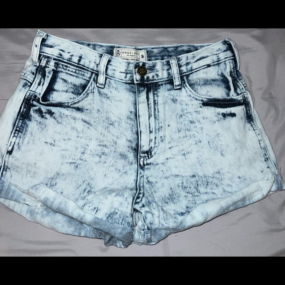 Angel Kiss LA distressed light denim shorts. high waisted